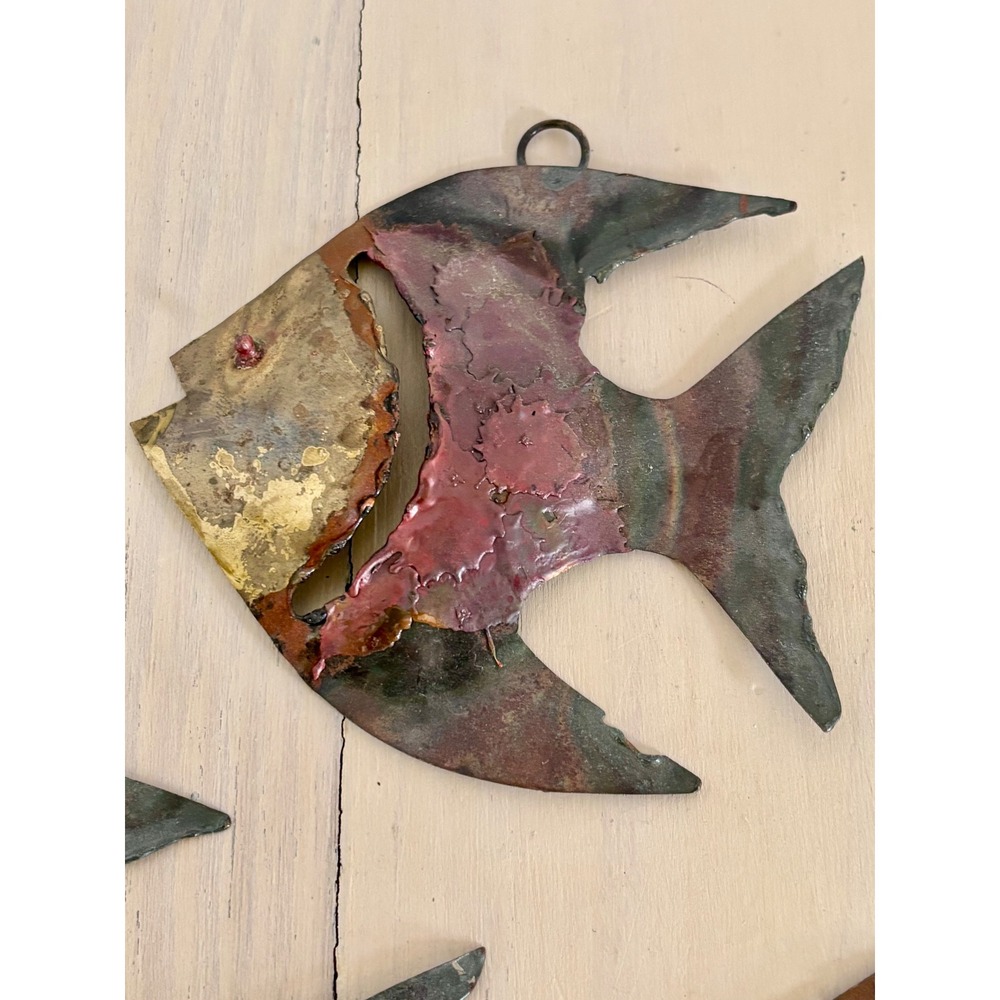 Vintage Brutalist Mixed Metal Angel Fish Wall Art Set 3 Made in Mexico MCM Folk - Picture 3 of 11